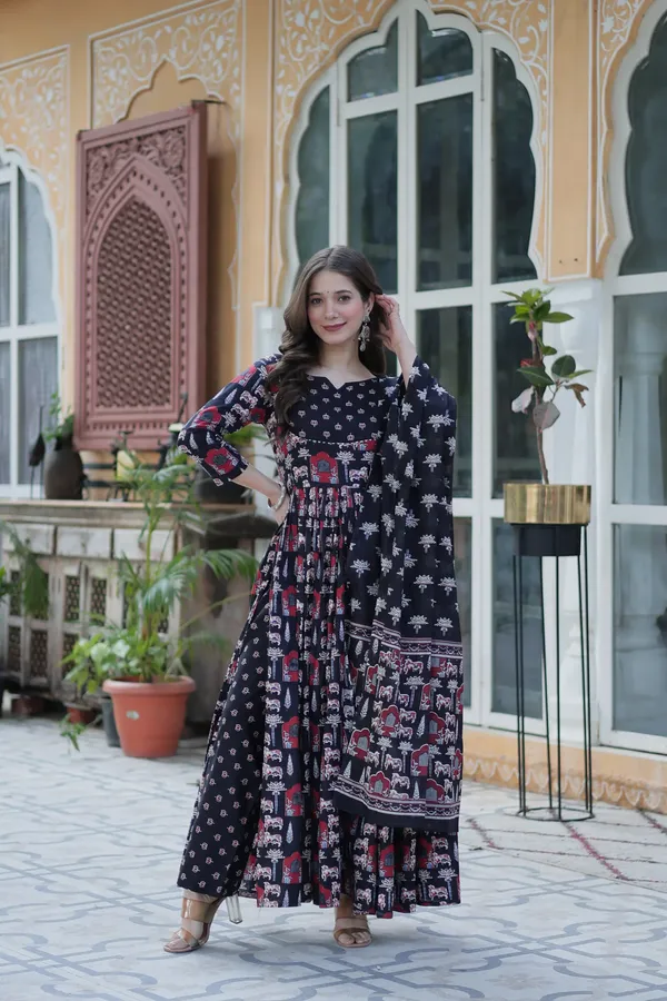 Multicolor_Cotton_Premium_&_Elegant_Anarkali_Kurta_&_Pant_Set_With_Dupatta_For_Women