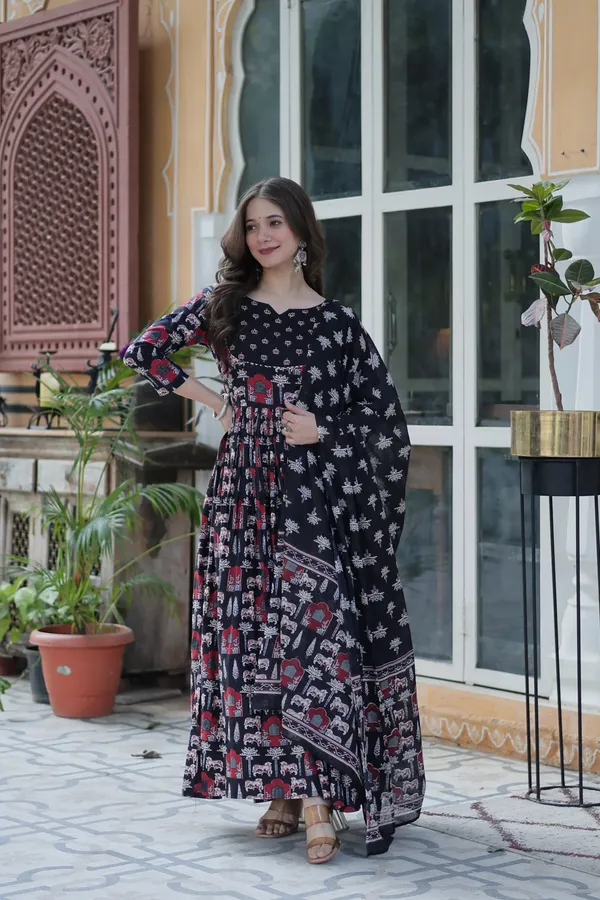 Multicolor_Cotton_Premium_&_Elegant_Anarkali_Kurta_&_Pant_Set_With_Dupatta_For_Women