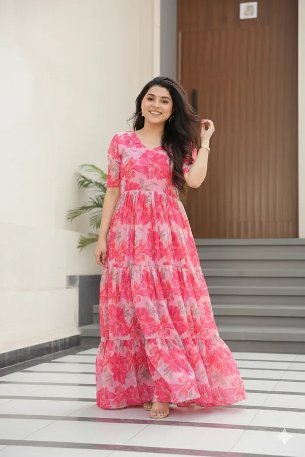 Red_Faux_Georgette_Printed_Gown_For_Women