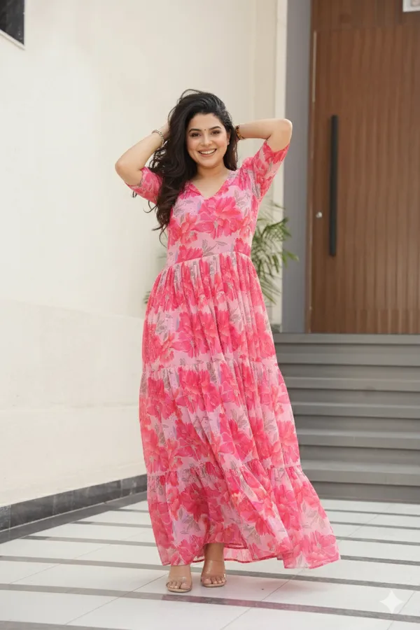 Red_Faux_Georgette_Printed_Gown_For_Women