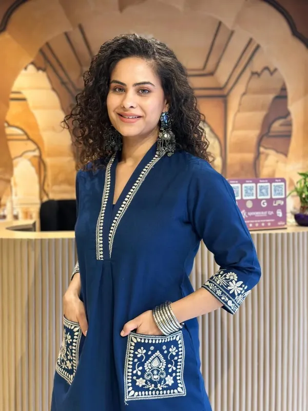 Deep_Blue_Cotton_Premium_&_Elegant_Kurta_&_Pant_Set_For_Women