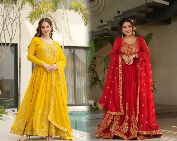 Yellow_Faux_Zari_Sequins_Anarkali_With_Dupatta_Heavy_Flair_Designer