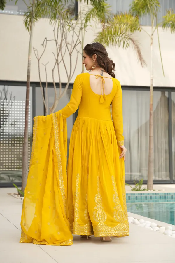 Yellow_Faux_Zari_Sequins_Anarkali_With_Dupatta_Heavy_Flair_Designer