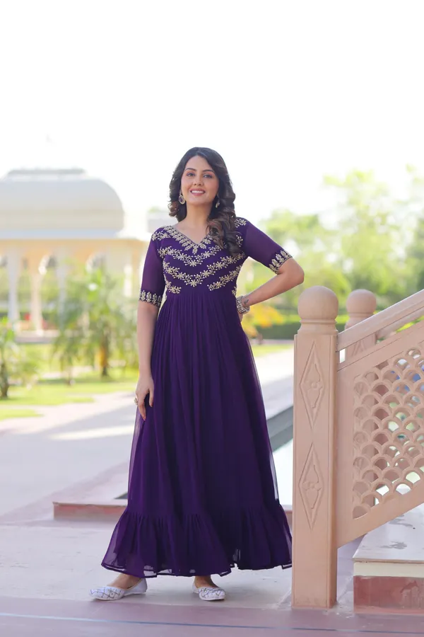 Purple_Sequins_Multithread_Embroidered_Faux_Blooming_Designer_Gown