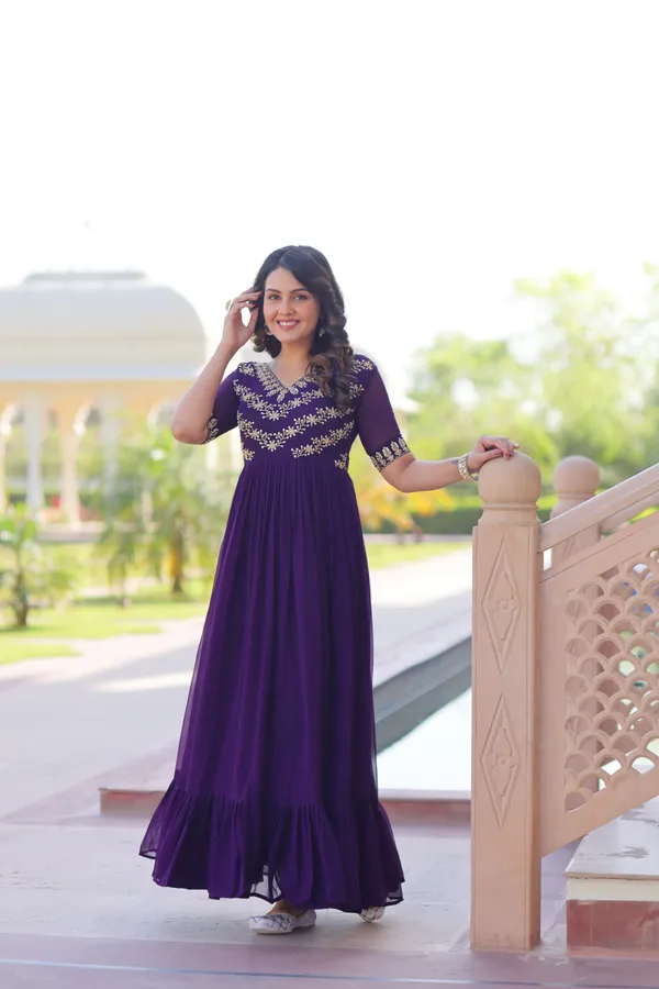 Purple_Sequins_Multithread_Embroidered_Faux_Blooming_Designer_Gown