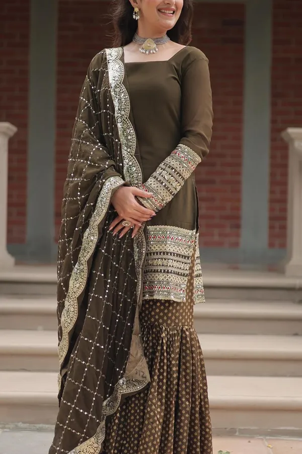 Premium_Faux_Georgette_Sequins_Embroidered_Kurti_Sharara_Dupatta_Set
