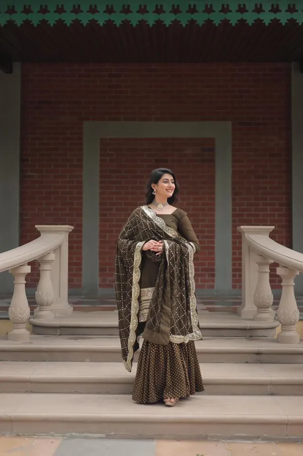 Premium_Faux_Georgette_Sequins_Embroidered_Kurti_Sharara_Dupatta_Set