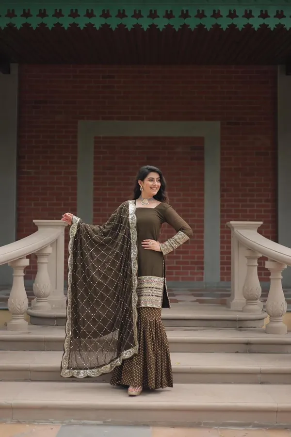 Premium_Faux_Georgette_Sequins_Embroidered_Kurti_Sharara_Dupatta_Set