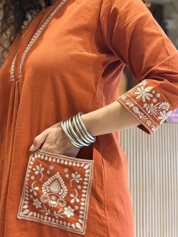 Orange_Cotton_Premium_&_Elegant_Kurta_&_Pant_Set_For_Women