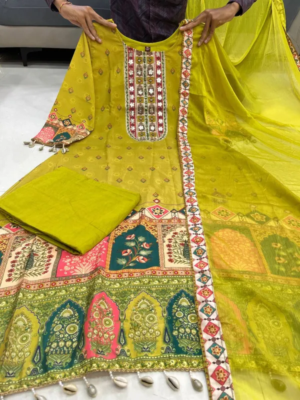 Premium_Pista_Chinon_Anarkali_Kurti_Plazzo_Set_With_Chiffon_Dupatta