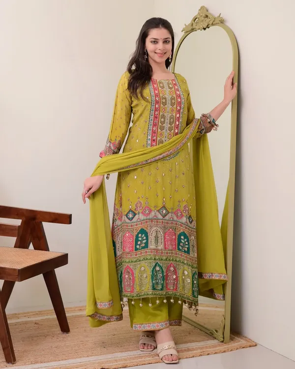 Premium_Pista_Chinon_Anarkali_Kurti_Plazzo_Set_With_Chiffon_Dupatta