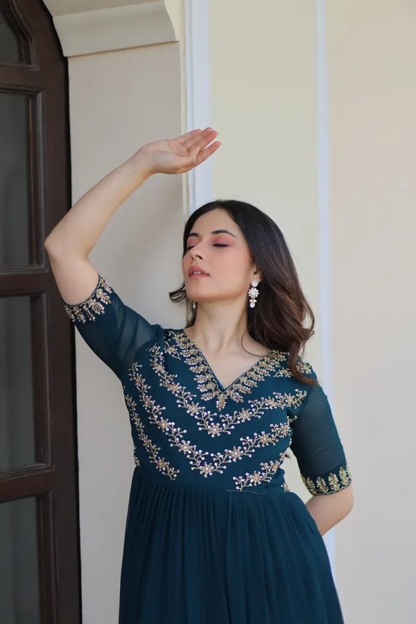 Green_Sequins_Multithread_Embroidered_Faux_Blooming_Designer_Gown