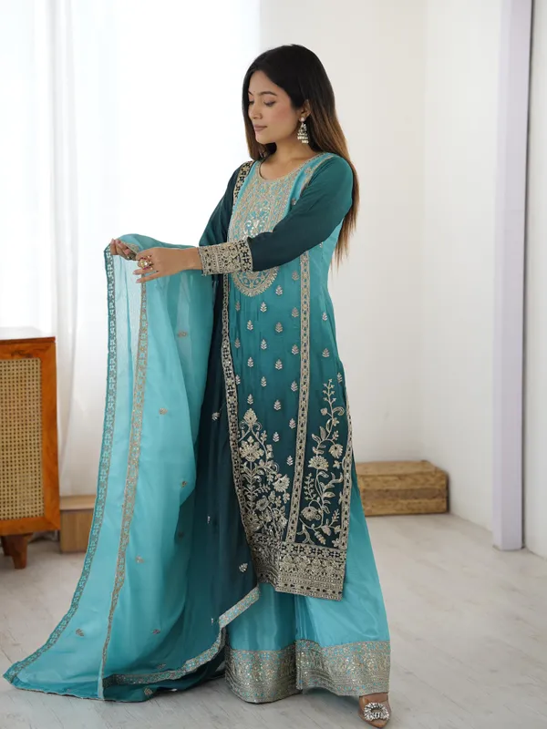 Premium_Shaded_Chinon_Silk_Designer_Kurta_Palazzo_With_Dupatta_Set