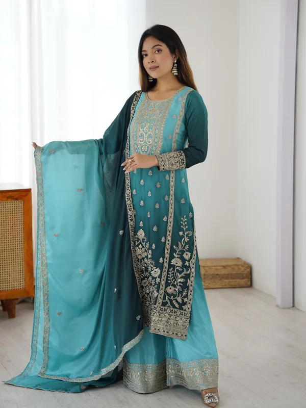 Premium_Shaded_Chinon_Silk_Designer_Kurta_Palazzo_With_Dupatta_Set