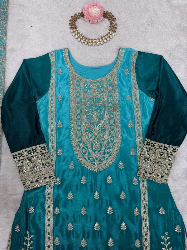 Premium_Shaded_Chinon_Silk_Designer_Kurta_Palazzo_With_Dupatta_Set