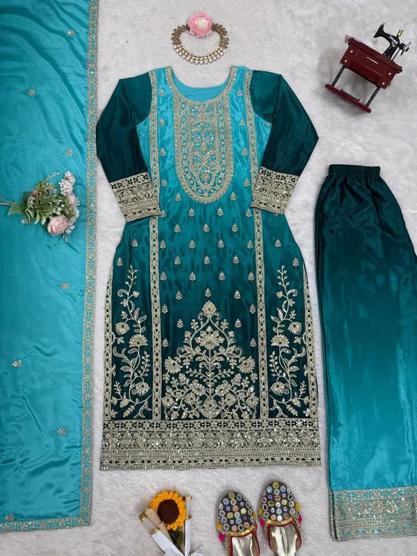 Premium_Shaded_Chinon_Silk_Designer_Kurta_Palazzo_With_Dupatta_Set