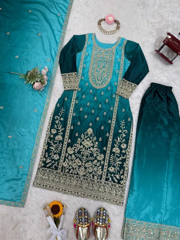 Premium_Shaded_Chinon_Silk_Designer_Kurta_Palazzo_With_Dupatta_Set