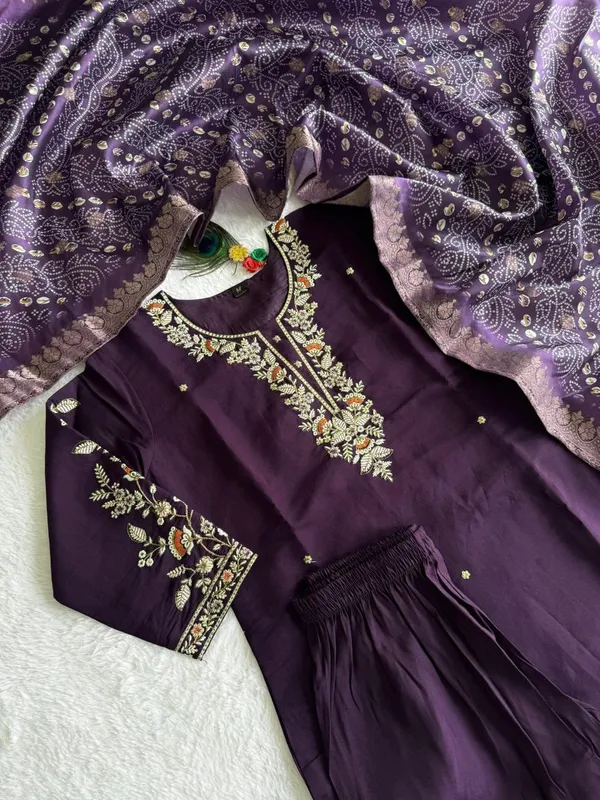 Dark_Purple_Roman_Silk_Premium_&_Elegant_Kurta_&_Pant_Set_With_Dupatta_For_Women