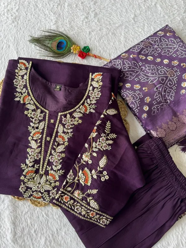 Dark_Purple_Roman_Silk_Premium_&_Elegant_Kurta_&_Pant_Set_With_Dupatta_For_Women