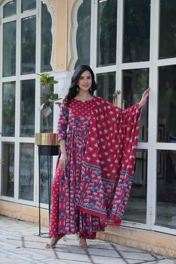 Multicolor_Pure_Cotton_Premium_&_Elegant_Anarkali_Kurta_&_Pant_Set_With_Dupatta_For_Women