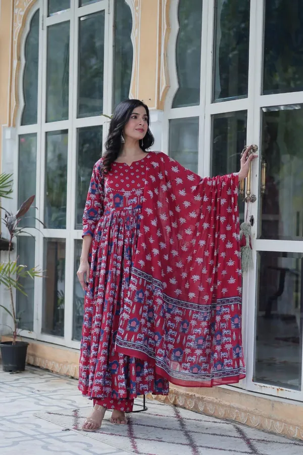 Multicolor_Pure_Cotton_Premium_&_Elegant_Anarkali_Kurta_&_Pant_Set_With_Dupatta_For_Women