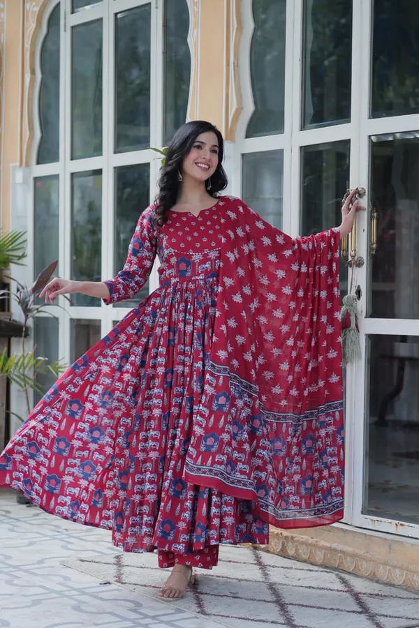 Multicolor_Pure_Cotton_Premium_&_Elegant_Anarkali_Kurta_&_Pant_Set_With_Dupatta_For_Women