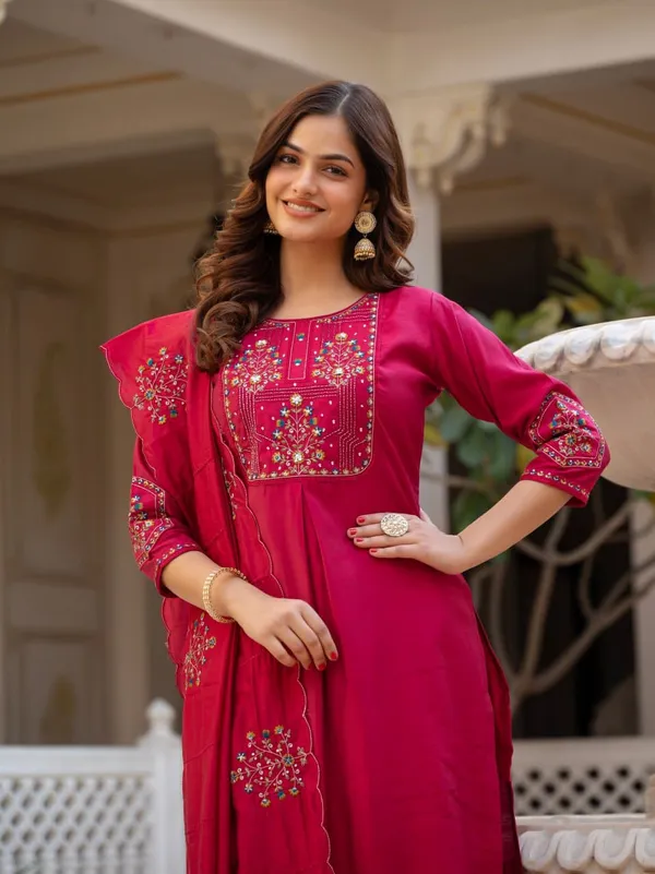 Pink_Designer_Embroidered_Kurti_Pant_Set_with_Maslin_Dupatta