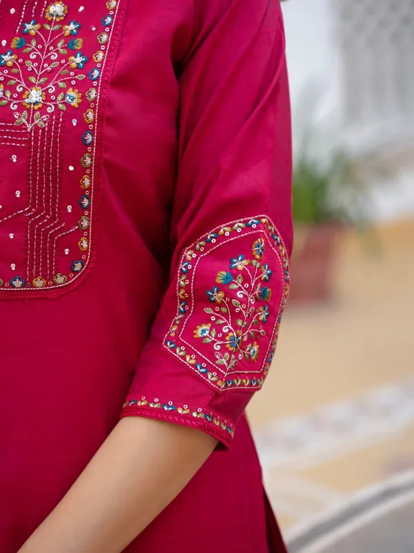 Pink_Designer_Embroidered_Kurti_Pant_Set_with_Maslin_Dupatta