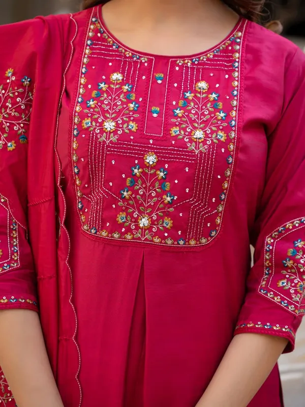 Pink_Designer_Embroidered_Kurti_Pant_Set_with_Maslin_Dupatta