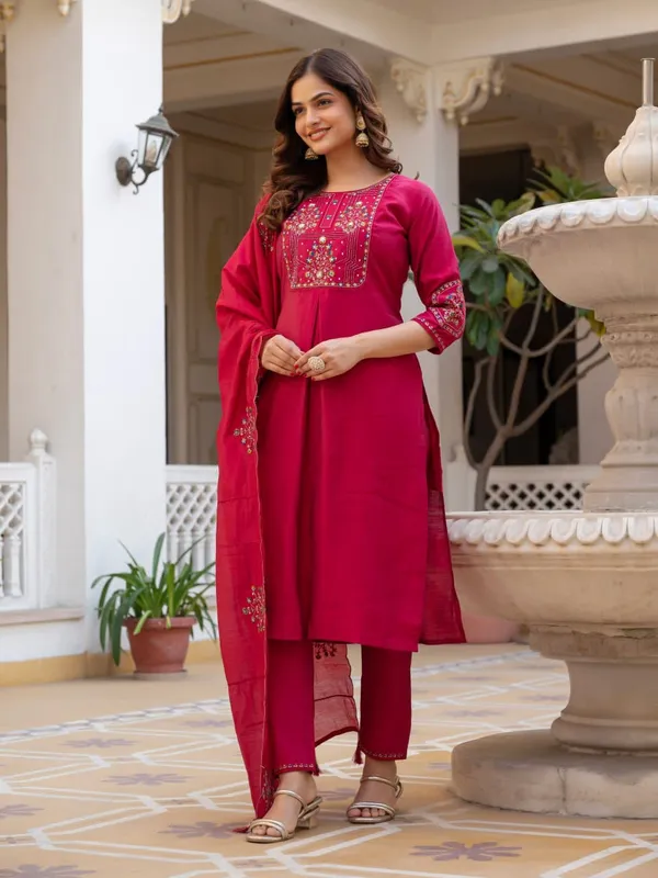 Pink_Designer_Embroidered_Kurti_Pant_Set_with_Maslin_Dupatta