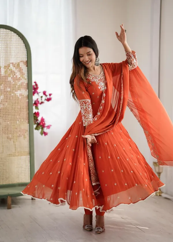 Orange_Faux_Premium_&_Elegant_Anarkali_Kurta_&_Pant_Set_With_Dupatta_For_Women