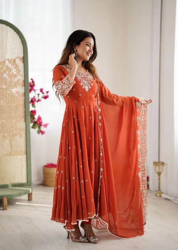 Orange_Faux_Premium_&_Elegant_Anarkali_Kurta_&_Pant_Set_With_Dupatta_For_Women