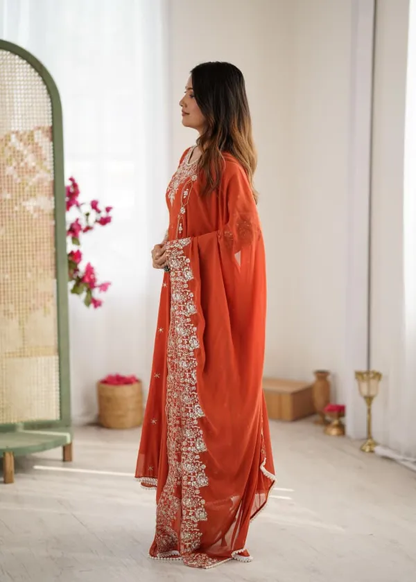 Orange_Faux_Premium_&_Elegant_Anarkali_Kurta_&_Pant_Set_With_Dupatta_For_Women
