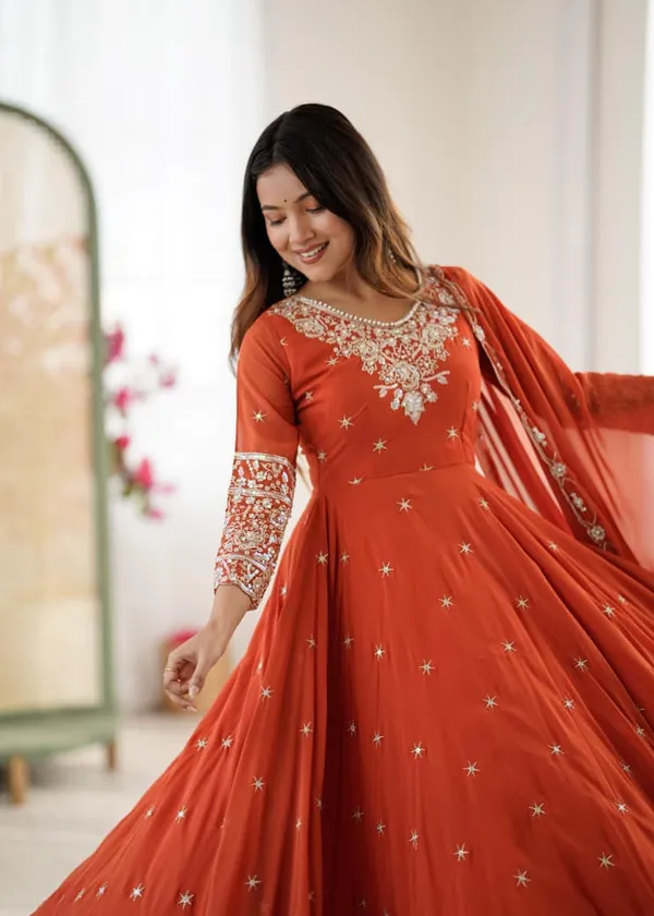 Orange_Faux_Premium_&_Elegant_Anarkali_Kurta_&_Pant_Set_With_Dupatta_For_Women