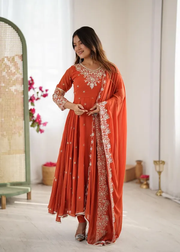 Orange_Faux_Premium_&_Elegant_Anarkali_Kurta_&_Pant_Set_With_Dupatta_For_Women