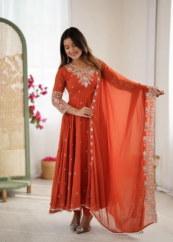 Orange_Faux_Premium_&_Elegant_Anarkali_Kurta_&_Pant_Set_With_Dupatta_For_Women