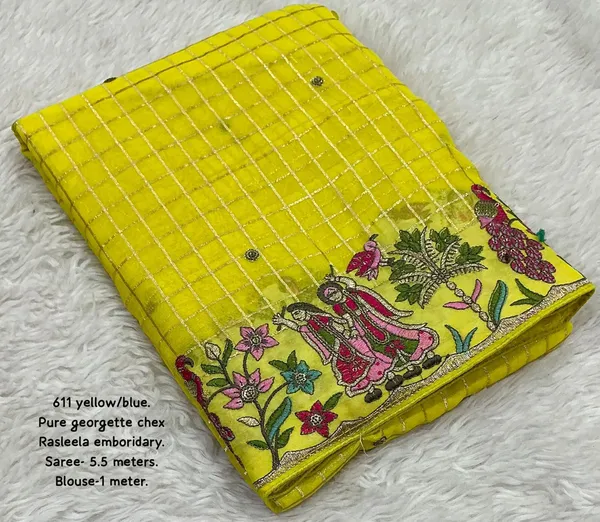 Yellow_&_Green_Georgette_Premium_&_Elegant_Saree_With_Unstitched_Blouse_For_Women