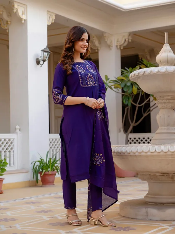 Purple_Designer_Embroidered_Kurti_Pant_Set_with_Maslin_Dupatta