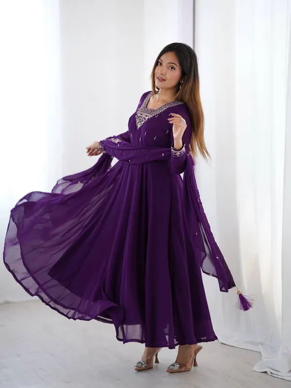 Purple_Pure_Romansilk_Premium_&_Elegant_Anarkali_Kurta_&_Pant_Set_With_Dupatta_For_Women