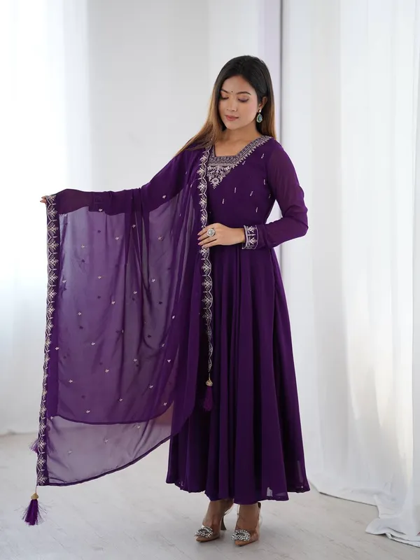 Purple_Pure_Romansilk_Premium_&_Elegant_Anarkali_Kurta_&_Pant_Set_With_Dupatta_For_Women