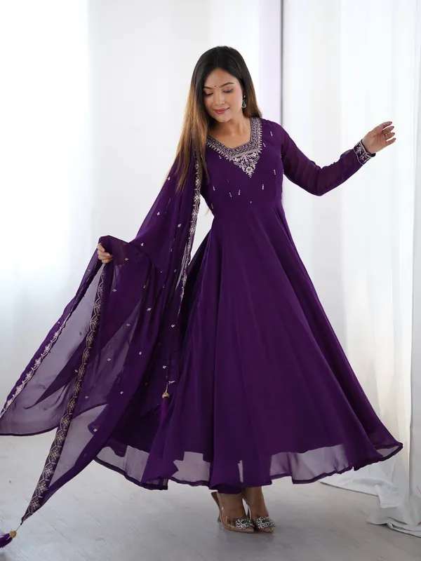 Purple_Pure_Romansilk_Premium_&_Elegant_Anarkali_Kurta_&_Pant_Set_With_Dupatta_For_Women