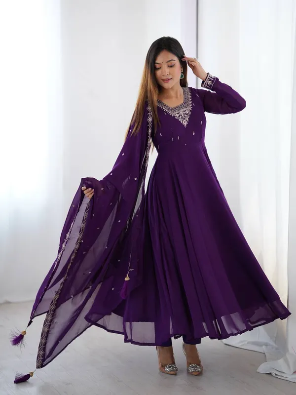 Purple_Pure_Romansilk_Premium_&_Elegant_Anarkali_Kurta_&_Pant_Set_With_Dupatta_For_Women