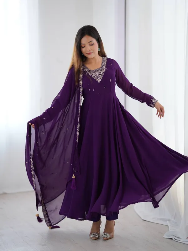 Purple_Pure_Romansilk_Premium_&_Elegant_Anarkali_Kurta_&_Pant_Set_With_Dupatta_For_Women