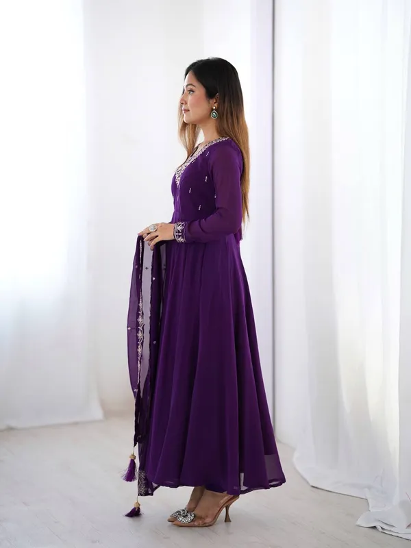 Purple_Pure_Romansilk_Premium_&_Elegant_Anarkali_Kurta_&_Pant_Set_With_Dupatta_For_Women