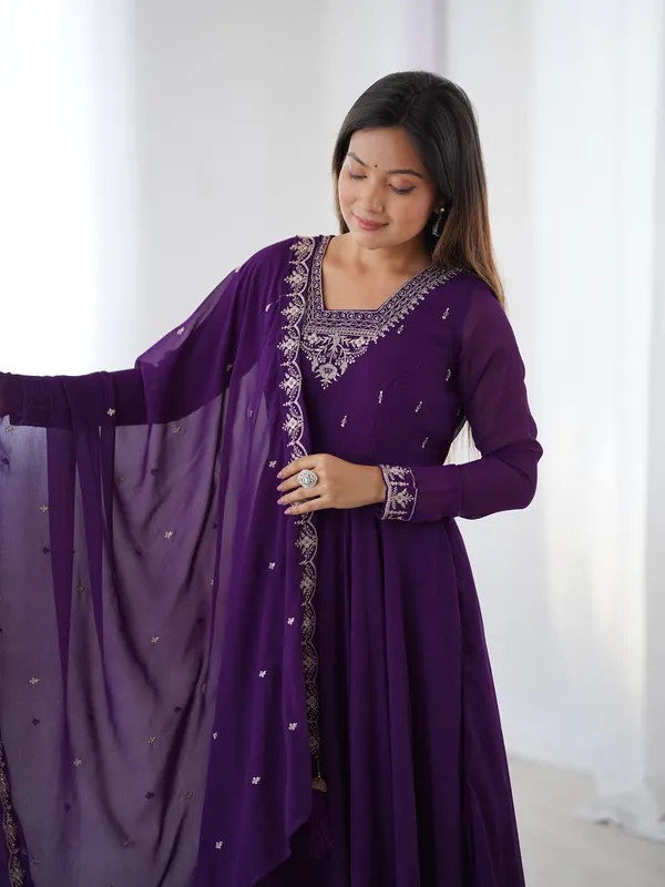 Purple_Pure_Romansilk_Premium_&_Elegant_Anarkali_Kurta_&_Pant_Set_With_Dupatta_For_Women