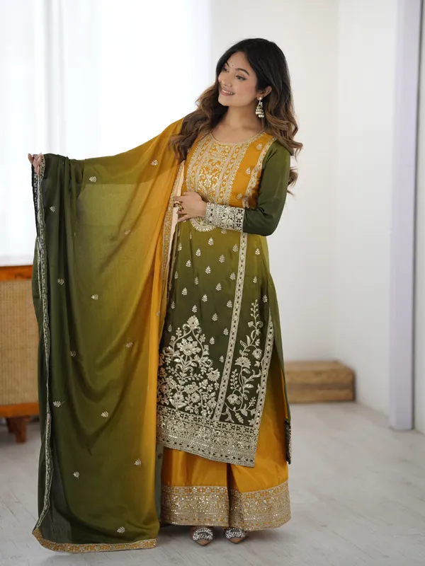 Premium_Shaded_Chinon_Silk_Designer_Kurta_Palazzo_With_Dupatta_Set