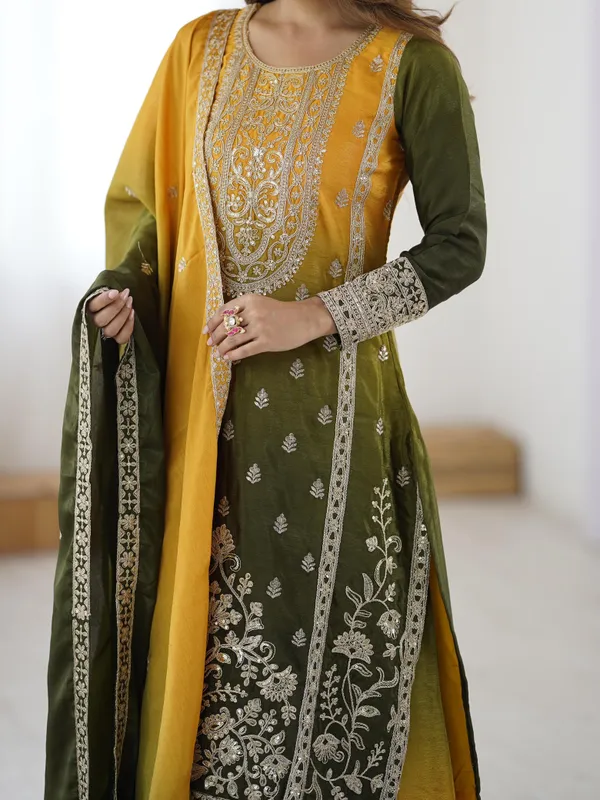 Premium_Shaded_Chinon_Silk_Designer_Kurta_Palazzo_With_Dupatta_Set