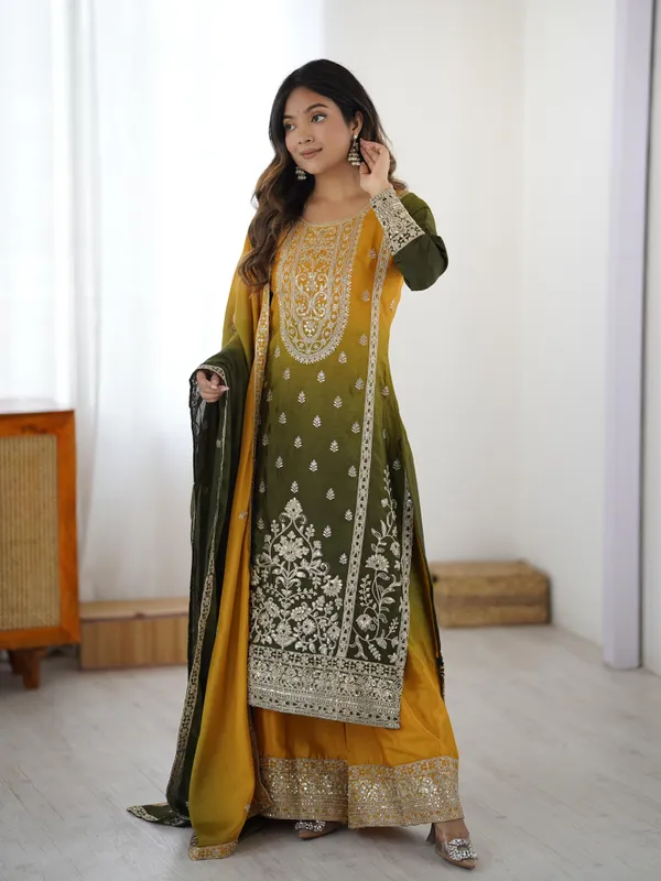 Premium_Shaded_Chinon_Silk_Designer_Kurta_Palazzo_With_Dupatta_Set
