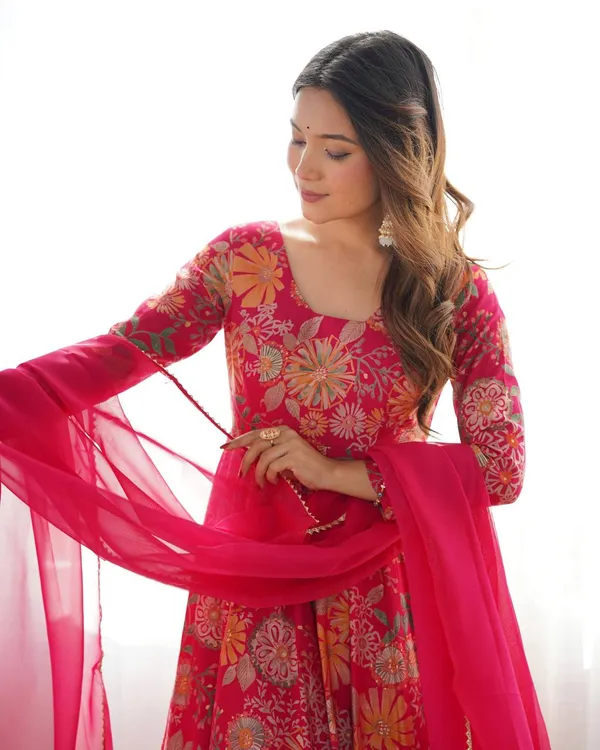 Pink_Pure_Romansilk_Premium_&_Elegant_Anarkali_Kurta_&_Palazzo_Set_With_Dupatta_For_Women