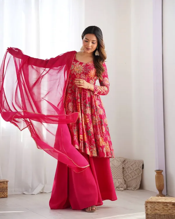 Pink_Pure_Romansilk_Premium_&_Elegant_Anarkali_Kurta_&_Palazzo_Set_With_Dupatta_For_Women